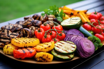 grilled veggies for bbq wraps on a platter