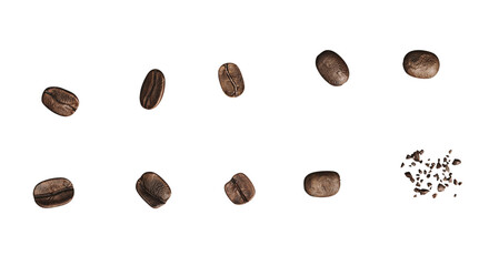 Assorted coffee beans that have been roasted and are ready to be finely ground. - obrazy, fototapety, plakaty