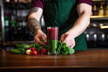 bartender serving a spinach and berry smoothie