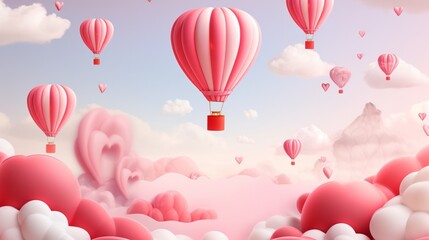hot air balloons in the sky Valentine's Day Background 