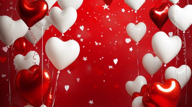 white heart balloons red background Valentine's Day Background 