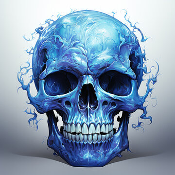 Waterco Bright Blue Flame Skull Fire Clipart illustration Generative Ai