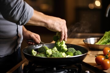 man seasoning a plate of steamed broccoli florets