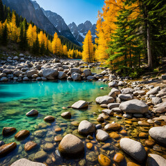 mountain river in autumn - 690143628