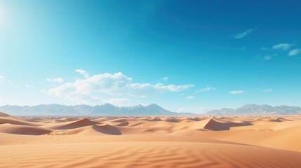 A desert landscape background with sand dunes and a clear blue sky.