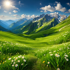 grass and mountains - 690144035