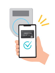 スマホでクレジットカード決済をするイラスト