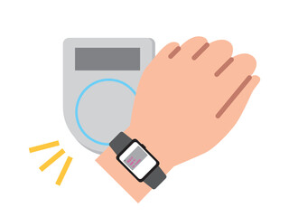 スマートウォッチでキャッシュレス決済をするイラスト