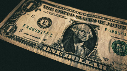 Close up of one dollar banknote with filter effect retro vintage style