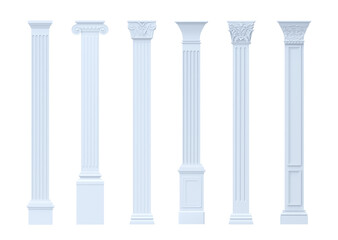 Set of different classic arched columns pilasters