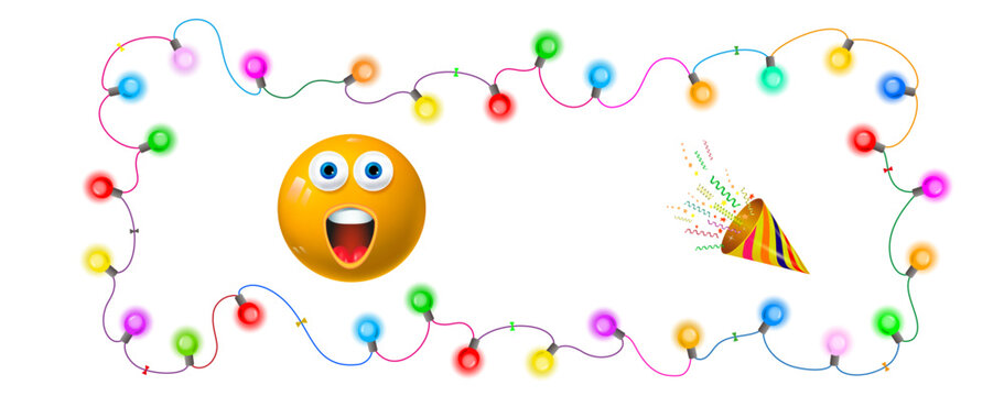 Vector illustration of chains of multicolored lights.
Emoji and garland. A set for a Christmas banner.