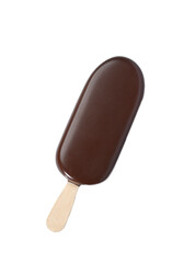 chocolate ice cream isolated on white background. Ice cream covered with chocolate on stick. Ice cream on stick PNG