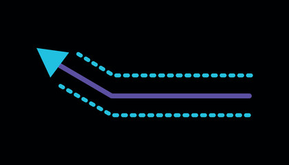 Arrow in cyberpunk style. A cyberpunk-inspired masterpiece with a luminous cold color arrow integrated into a complex, crazy shape against a dark black setting. Vector illustration.