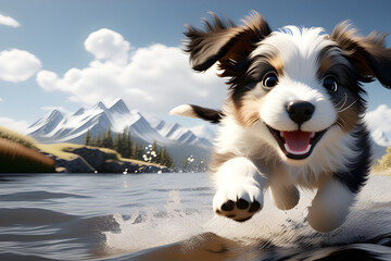 A puppy jumping and smiling brightly
Generative AI