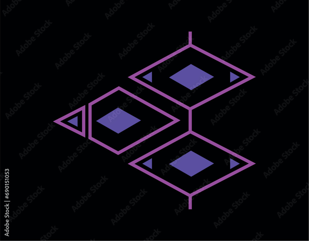 Poster Arrow in cyberpunk style. A cyberpunk design mesmerizes with its violet arrow navigating through a crazy, abstract shape on a mysterious black background. Vector illustration.
