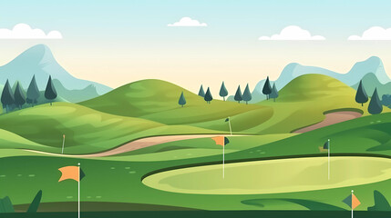Countryside greenery golf course with bunker sand and tree background.