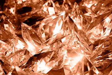 Abstract background of crystals with refraction of light. Crystal peach colored background. 