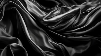 Fototapeta premium Black white silk satin fabric abstract background. Drapery fold crease wavy crumpled. Light shiny glitter shimmer shine. Luxury beauty rich. Sexy. Fluid flow liquid effect. Design. Wallpaper concept.