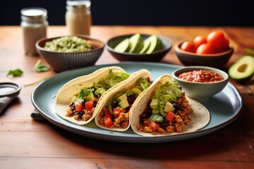 vegan tacos placed on a diner-style table - obrazy, fototapety, plakaty