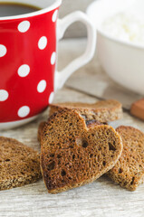 Heart shaped rye toasts. Healthy  crackers for snack, breakast or lunch.
