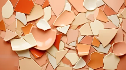 Plexiglas schilderij Pantone 2024 Peach Fuzz A close up of a pile of broken tiles, peach fuzz, color of the year 2024, monochromatic image  © Friedbert