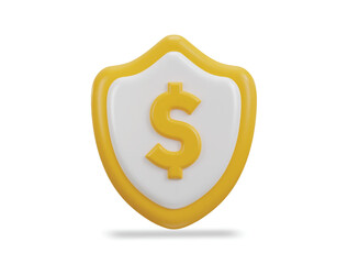 3d gold shield with dollar sign money safety insurance business and finance icon illustration