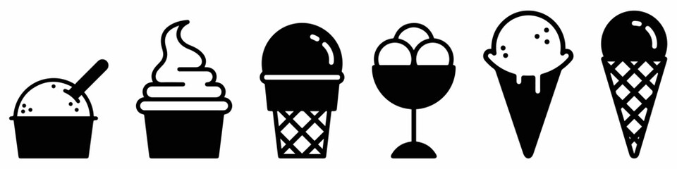 set of ice cream icons, such as parfait, frozen yogurt, ice cream sundae, vanilla, chocolate