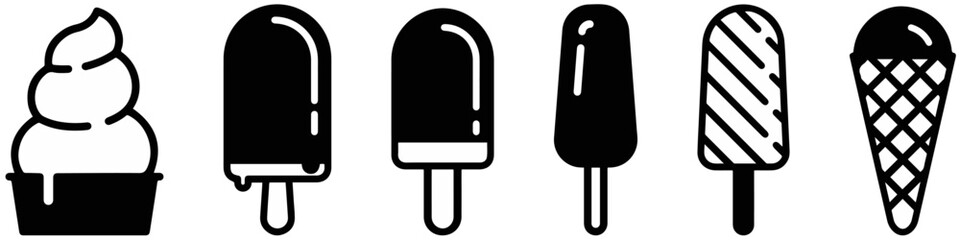 set of ice cream icons, such as parfait, frozen yogurt, ice cream sundae, vanilla, chocolate - obrazy, fototapety, plakaty