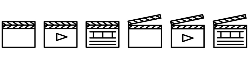 Set of film Klappe icons. Vector illustration - obrazy, fototapety, plakaty