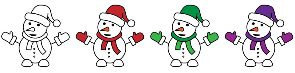 Snowman icon in line. Outline snowman icons set. Winter snowman sign in line. Stock vector illustration