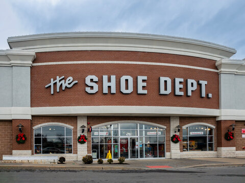 New Hartford, NY - Nov 23, 2023: Closeup of Shoe Dept. storefront, an American footwear retailer based in Concord, North Carolina and has 63 years of experience. Shoe Dept. is owned by Shoe Show, Inc.
