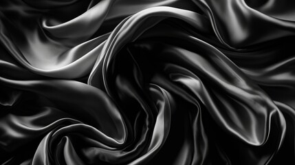 Fototapeta premium Black white silk satin fabric abstract background. Drapery fold crease wavy crumpled. Light shiny glitter shimmer shine. Luxury beauty rich. Sexy. Fluid flow liquid effect. Design. Wallpaper concept.