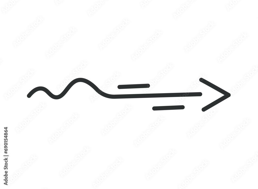Poster arrow in hand sketched design. an artistic hand sketch composition with a curve black arrow, elegant