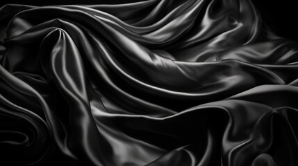 Fototapeta premium Black white silk satin fabric abstract background. Drapery fold crease wavy crumpled. Light shiny glitter shimmer shine. Luxury beauty rich. Sexy. Fluid flow liquid effect. Design. Wallpaper concept.