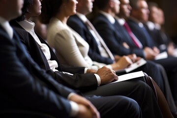 a row of businesspeople seated in an auditorium during a seminar