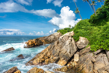 Beautiful Indian Ocean coastline on the island of Sri Lanka, Mirissa.
