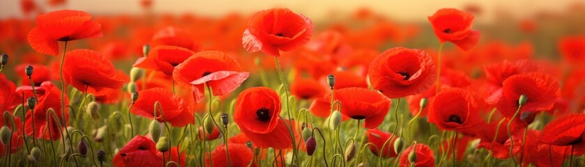 Obraz premium A field of red poppies in the middle of the day