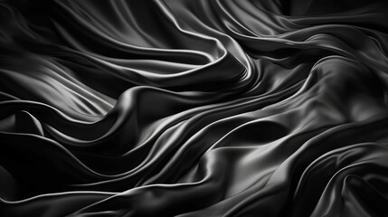 Fototapeta premium Black white silk satin fabric abstract background. Drapery fold crease wavy crumpled. Light shiny glitter shimmer shine. Luxury beauty rich. Sexy. Fluid flow liquid effect. Design. Wallpaper concept.