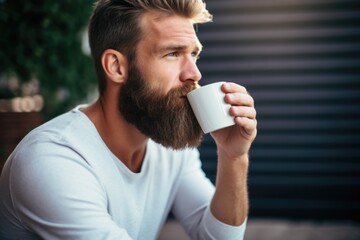 man drinking cup of coffee