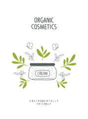 Vector illustration of Natural organic cosmetics. Cream for skin care. Moisture essence for skin. Daily skin care routine concept. 