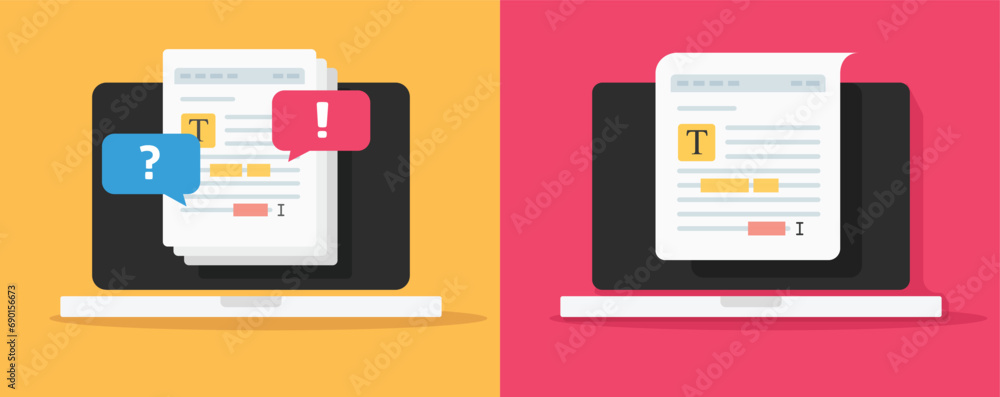 Fototapete document review correction editor software service online virtual icon vector graphic illustration o