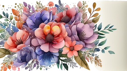bouquet of watercolor flowers on white background