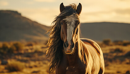 Recreation of a wild horse in the prairie - obrazy, fototapety, plakaty
