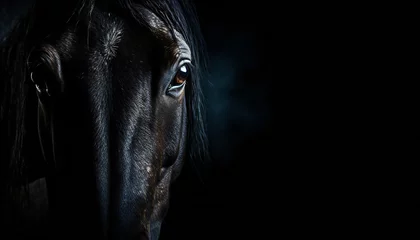 Fotobehang Recreation of beautiful black horse staring. Artificial intelligence © bmicrostock