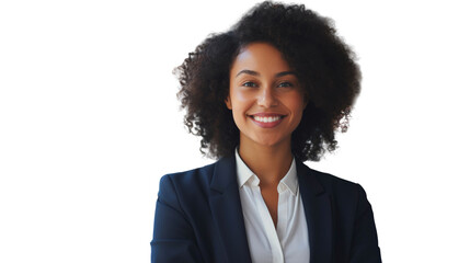 Portrait of a young african business woman isolated on transparent background - obrazy, fototapety, plakaty