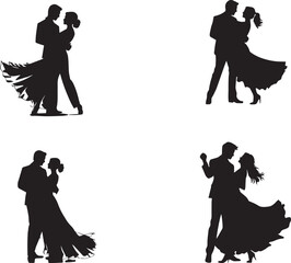 Set of romantic couple dancing on white background