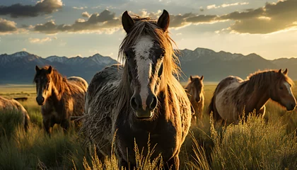 Foto op Canvas Recreation of wild horses in the nature © bmicrostock