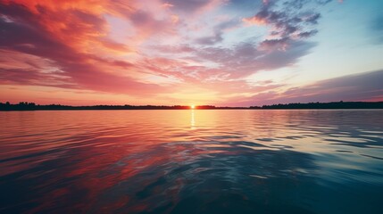 Obraz premium Serene Sunset Over Vibrant Lake