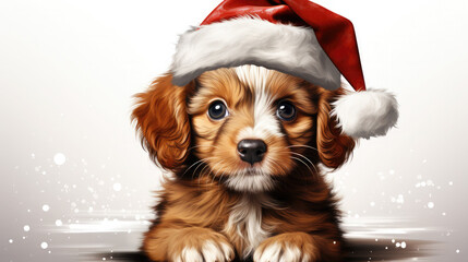 Cute fluffy dog, puppy by the, Christmas, winter, holiday, comfort, warmth generative AI