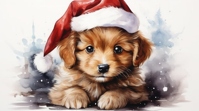 Cute fluffy dog, puppy by the, Christmas, winter, holiday, comfort, warmth generative AI